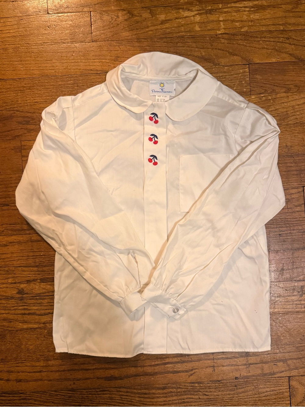 Vintage Kids Florence Eiseman Cream Long-Sleeve Shirt with Cherry Button Accents
